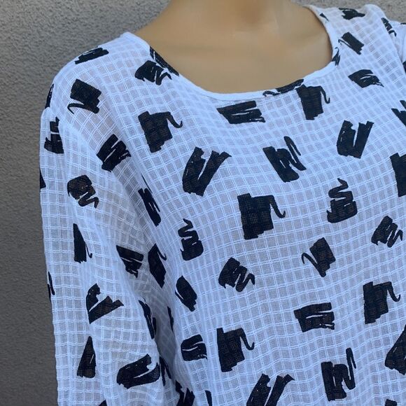 ASOS Made India White Black Scoop Neck 3/4 Sleeves Elastic Waist Keyhole Dress - Picture 3 of 11